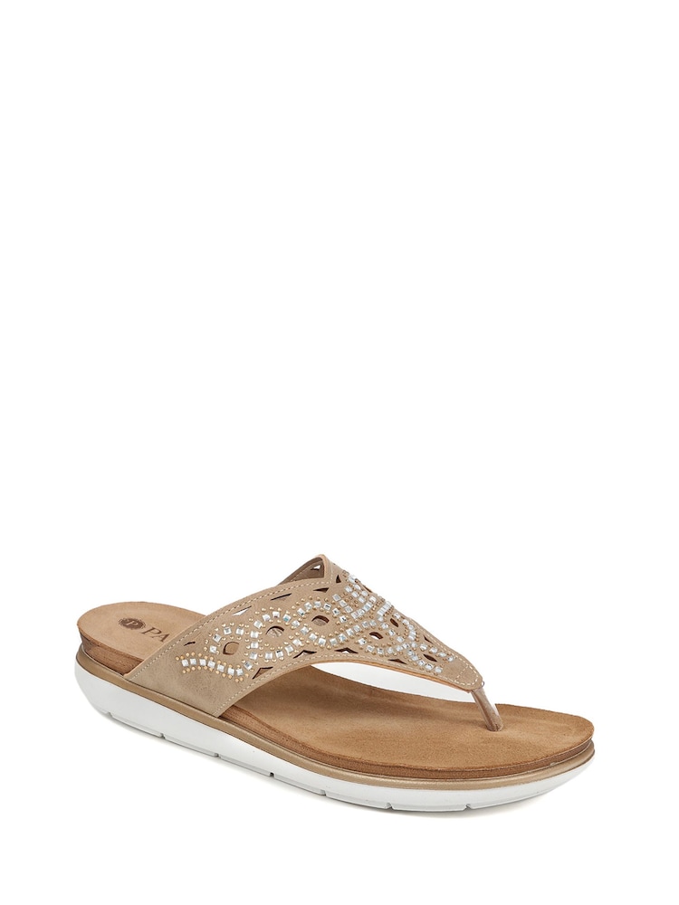 Pavers Natural Embellished Toe-Post Sandals - Image 2 of 5