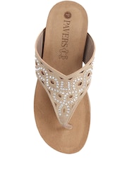 Pavers Natural Embellished Toe-Post Sandals - Image 3 of 5