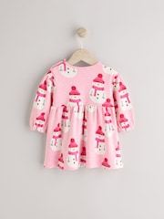 Pink Snowman Christmas Baby Jersey 100% Cotton Dress With Tights Set (0mths-2yrs) - Image 2 of 7