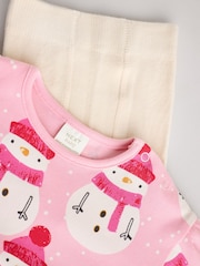 Pink Snowman Christmas Baby Jersey 100% Cotton Dress With Tights Set (0mths-2yrs) - Image 4 of 7