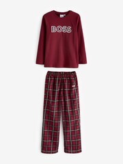 BOSS Red Flannel Check Logo Pyjama Top & Trousers Set - Image 1 of 5
