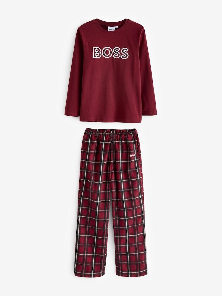 BOSS Red Flannel Check Logo Pyjama Top & Trousers Set - Image 1 of 5