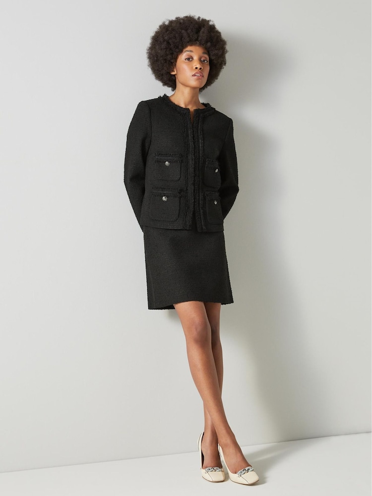 LK Bennett Black Cotton Blend Tweed Charlie Jacket - Image 1 of 4