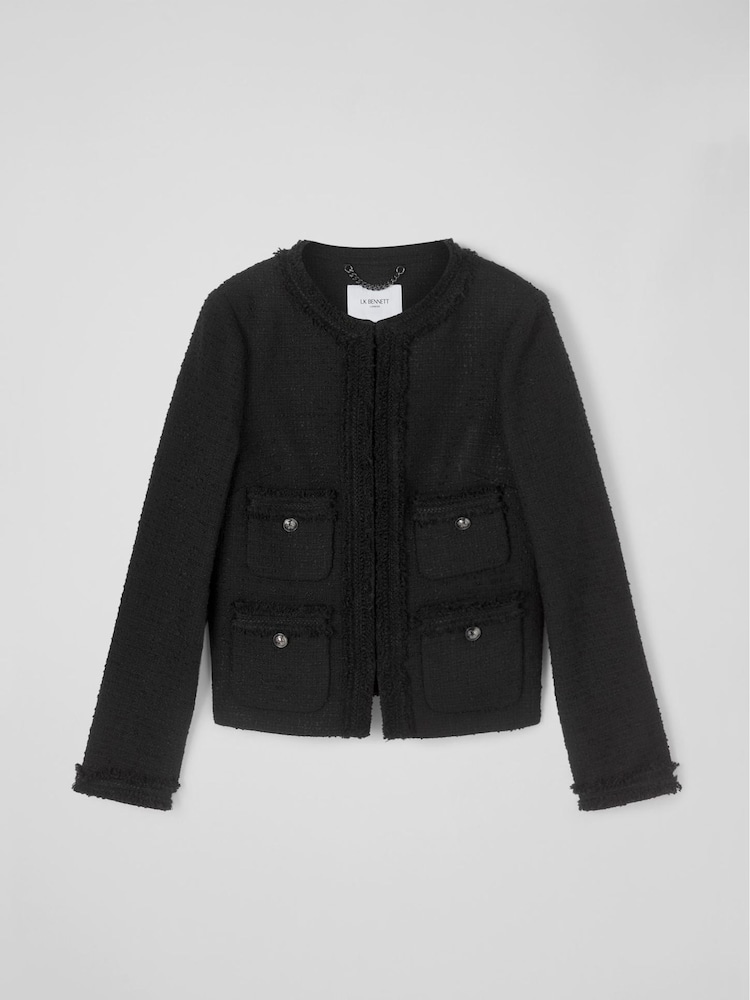 LK Bennett Black Cotton Blend Tweed Charlie Jacket - Image 4 of 4