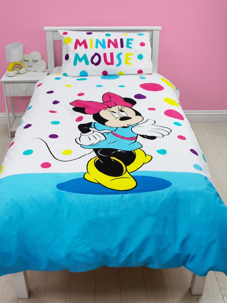 Character White Disney Minnie Mouse 100% Cotton Single Duvet Cover & Pillowcase Set - Image 1 of 3
