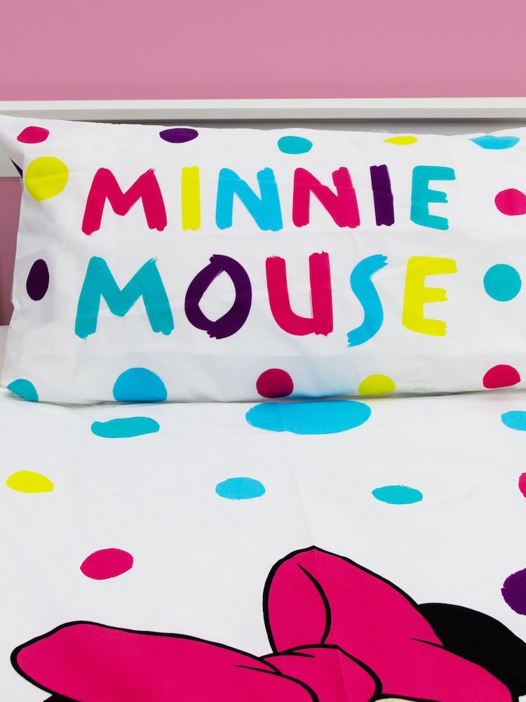 Character White Disney Minnie Mouse 100% Cotton Single Duvet Cover & Pillowcase Set - Image 2 of 3