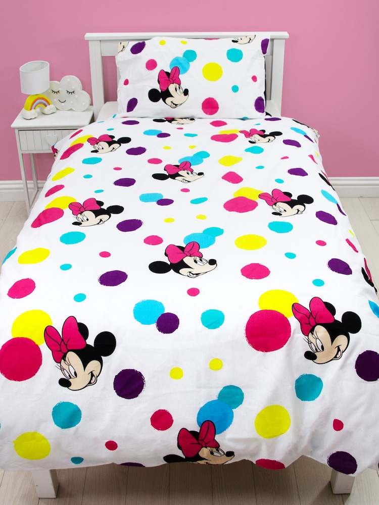 Character White Disney Minnie Mouse 100% Cotton Single Duvet Cover & Pillowcase Set - Image 3 of 3