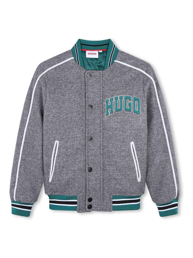 HUGO Grey Logo Varsity Jacket - Image 2 of 3