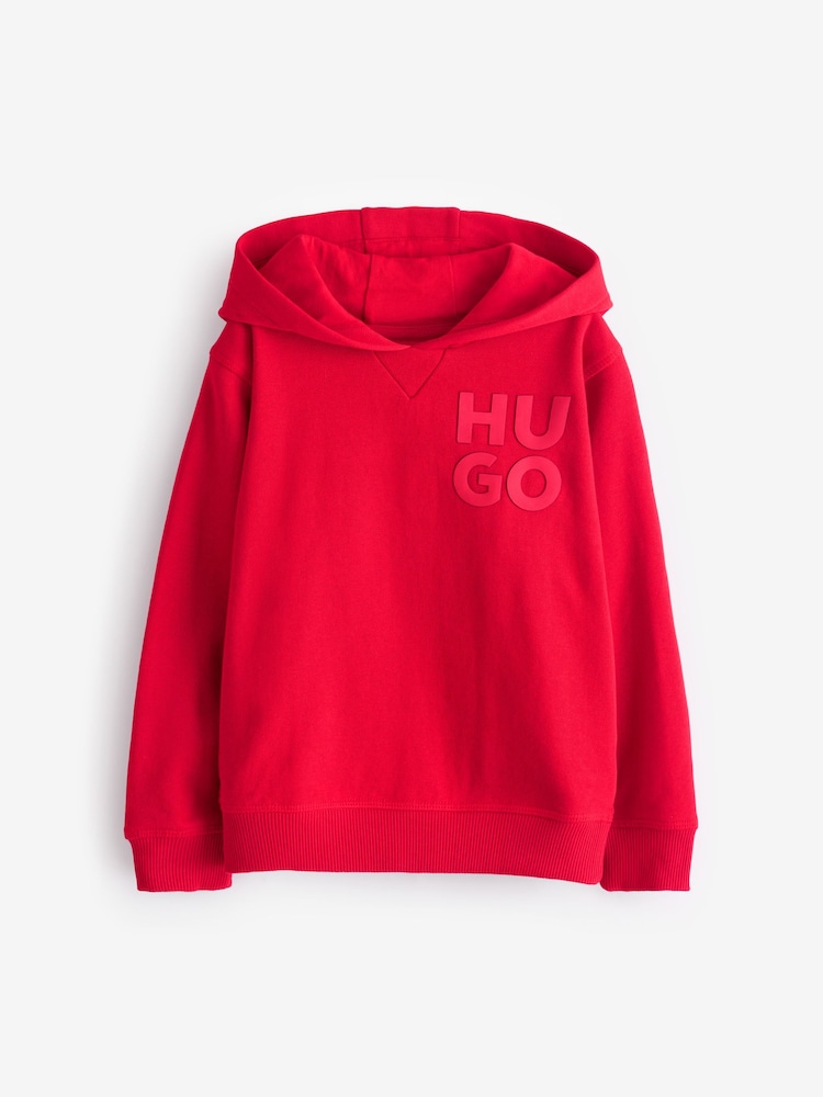 HUGO Red Square Chest Logo Hoodie - Image 1 of 1