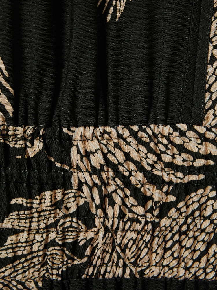 Reiss Khaki Colby Tropical Print Elasticated Waist Midi Dress - Image 5 of 5