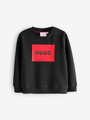 HUGO Black Logo Fleece Crew Neck Sweatshirt - Image 1 of 1