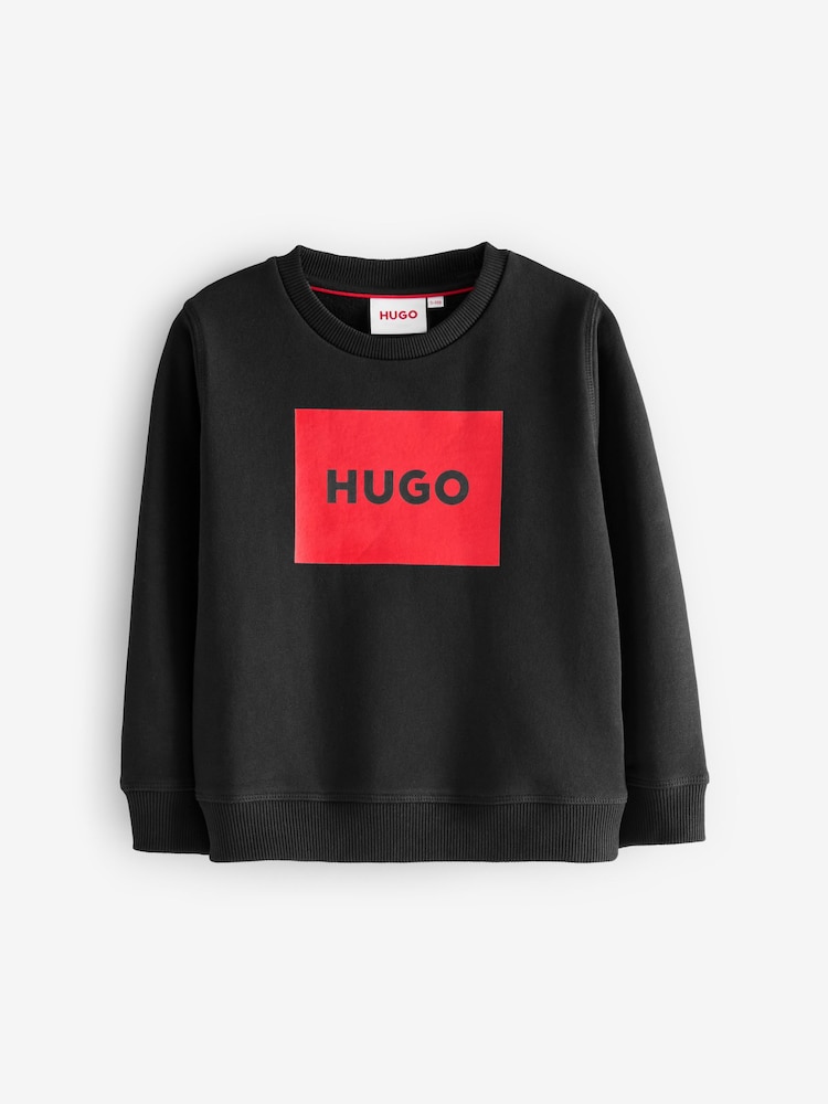 HUGO Black Logo Fleece Crew Neck Sweatshirt - Image 1 of 1