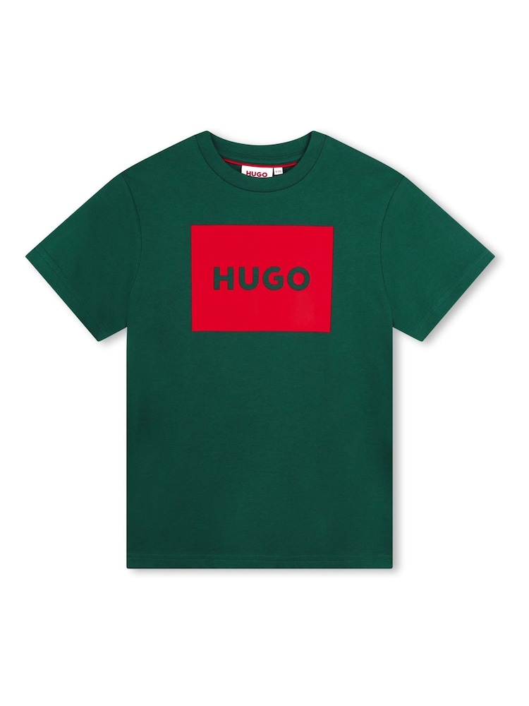 أخضر - تيشِرت بأكمام قصيرة مزيّن بشعار العلامة التجارية من HUGO - صورة 1 من 2
