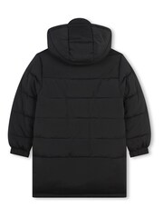 HUGO Black Longline Logo Puffer Coat - Image 3 of 3