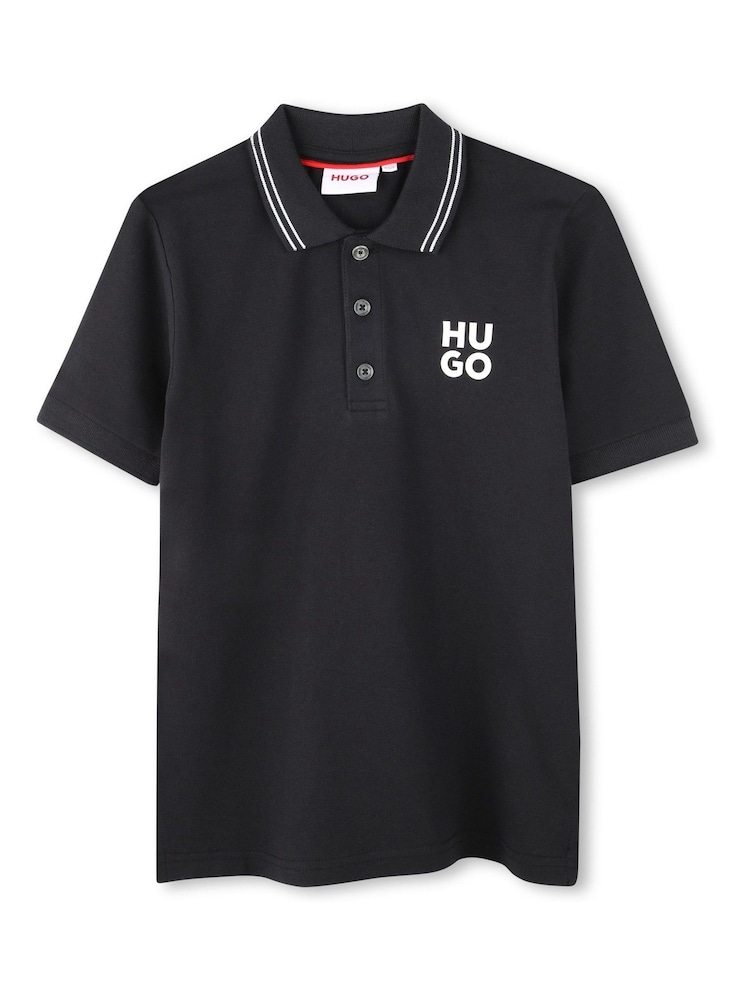 HUGO Black Square Chest Logo Short Sleeve Polo Shirt - Image 1 of 2