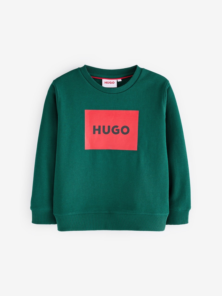 HUGO Green Logo Fleece Crew Neck Sweatshirt - Image 1 of 4