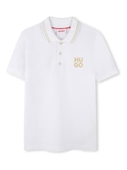 HUGO White Square Chest Logo Short Sleeve Polo Shirt - Image 1 of 2