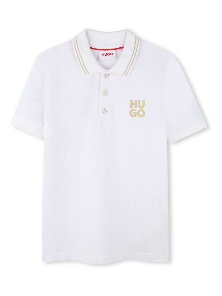 HUGO White Square Chest Logo Short Sleeve Polo Shirt - Image 1 of 2
