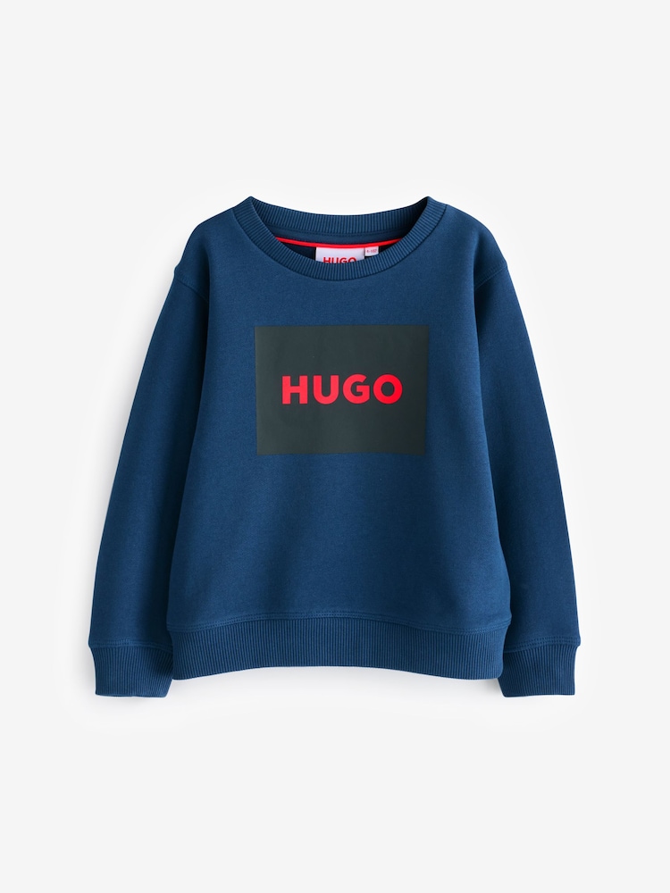 modra - HUGO iz flisa z logotipom okrogel ovratnik; z okroglim ovratnikom zgornji del trenirke; majica za trening - Slika 1 iz 1 modra - HUGO iz flisa z logotipom okrogel ovratnik; z okroglim ovratnikom zgornji del trenirke; majica za trening - Slika 1 iz 1