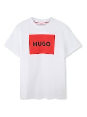 أبيض - تيشِرت بأكمام قصيرة مزيّن بشعار العلامة التجارية من HUGO - صورة 1 من 2