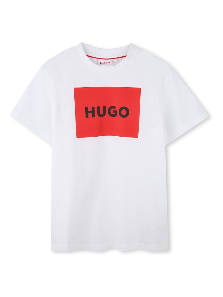 أبيض - تيشِرت بأكمام قصيرة مزيّن بشعار العلامة التجارية من HUGO - صورة 1 من 2 أبيض - تيشِرت بأكمام قصيرة مزيّن بشعار العلامة التجارية من HUGO - صورة 1 من 2