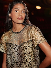 Love & Roses Gold Metallic Lace Shell Top - Image 2 of 4