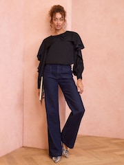 Love & Roses Black Bow Detail Drape Satin Blouse - Image 3 of 4