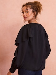 Love & Roses Black Bow Detail Drape Satin Blouse - Image 4 of 4