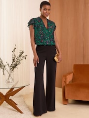 Love & Roses Green Animal V Neck Flutter Sleeve Blouse - Image 3 of 4