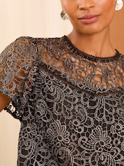 Love & Roses Silver Metallic Lace Shell Top - Image 2 of 4
