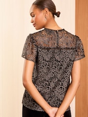 Love & Roses Silver Metallic Lace Shell Top - Image 3 of 4