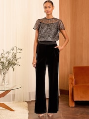Love & Roses Silver Metallic Lace Shell Top - Image 4 of 4