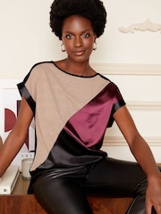 Love & Roses Red Colour Block Petite Roll Sleeve T-Shirt - Image 1 of 4