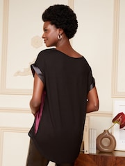 Love & Roses Red Colour Block Petite Roll Sleeve T-Shirt - Image 3 of 4