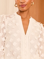 Love & Roses Ivory White 3D Floral V Neck Long Sleeve Blouse - Image 3 of 4