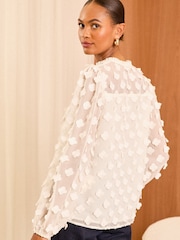 Love & Roses Ivory White 3D Floral V Neck Long Sleeve Blouse - Image 4 of 4