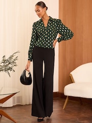 Love & Roses Green V Neck Foil Long Sleeve Shirt - Image 3 of 4