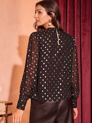 Love & Roses Black Rainbow Lace Crew Neck Blouse - Image 4 of 4