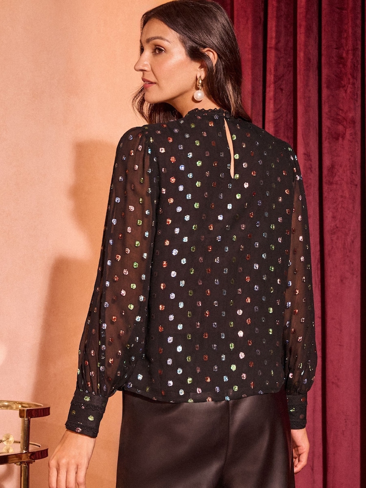 Love & Roses Black Rainbow Lace Crew Neck Blouse - Image 4 of 4
