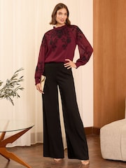 Love & Roses Red Embroidered High Neck Long Sleeve Blouse - Image 3 of 4