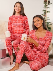 Lipsy Red Fairisle Christmas Jersey Pyjama Trousers Set - Image 3 of 4