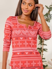 Lipsy Red Fairisle Christmas Jersey Pyjama Trousers Set - Image 4 of 4