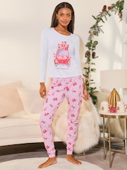 Lipsy White Christmas Jersey Pyjama Trousers Set - Image 1 of 4
