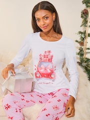 Lipsy White Christmas Jersey Pyjama Trousers Set - Image 2 of 4