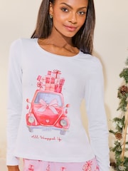 Lipsy White Christmas Jersey Pyjama Trousers Set - Image 4 of 4