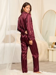 Lipsy Burgundy Satin Stripe Pyjamas Trousers - Image 3 of 3
