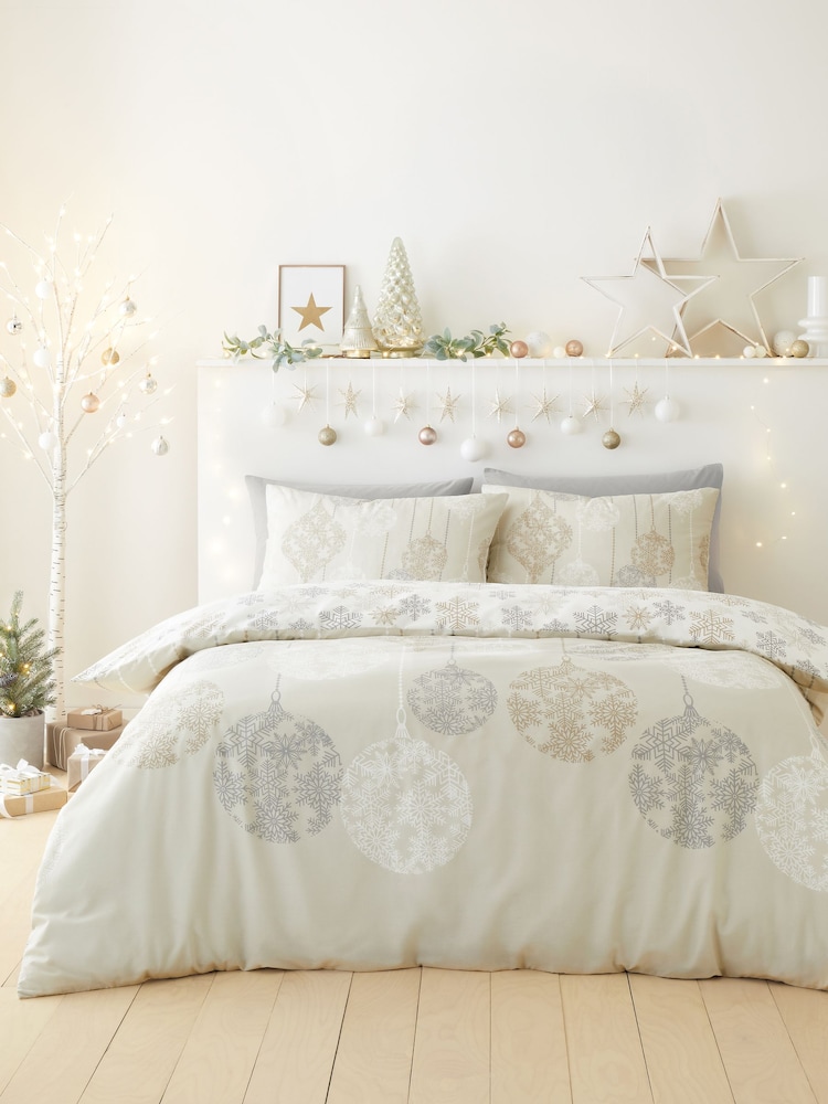 Fusion Natural Baubles Easycare Christmas Duvet Cover Set - Image 1 of 4