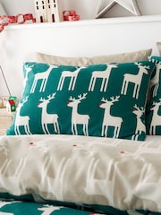 Fusion Green Christmas Reindeer 100% Cotton Brushed Duvet Cover Set - Image 2 of 4