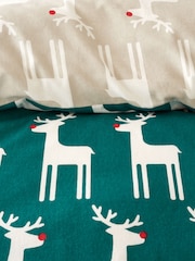 Fusion Green Christmas Reindeer 100% Cotton Brushed Duvet Cover Set - Image 3 of 4