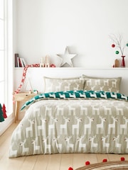 Fusion Green Christmas Reindeer 100% Cotton Brushed Duvet Cover Set - Image 4 of 4